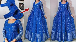 Princess cut long gown cutting stitching for beginners  long dressfrockdress cutting stitching [upl. by Kincaid]