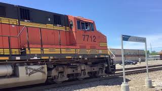 BNSF 7712 leads Westbound HNTWDIL with SD60M Triclops loco and friendly crew [upl. by Anrehs]