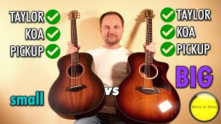 Sound Comparison SMALL vs BIG GUITAR Taylor GS Minie Koa vs Taylor 224ceK DLX No Talking [upl. by Acissej301]