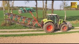 Pflügen  Claas Axion 830 mit Kverneland 6Schar Anbauvolldrehpflug und Packomat  Ploughing 2018 [upl. by Tesler]