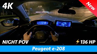 Peugeot e208 Allure 2021  Night POV test drive amp FULL review in 4K  Base LED headlights test [upl. by Silber432]