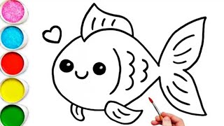 Cute Colouful Fish Drawing Painting and colouring for kids and Toodlers rainbow fishdrawing [upl. by Houghton]