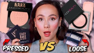 HUDA BEAUTY EASY BAKE PRESSED POWDER VS LOOSE SETTING POWDER [upl. by Richmal]