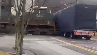 Train hits truck in Haverstraw NY All 3 angles Occurred on Thursday February 23rd At 930 AM EST [upl. by Sib871]