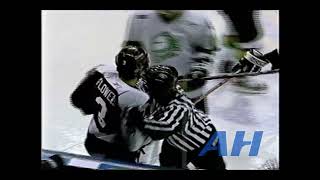 OHL Feb 4 2005 Jordan ForemanLDN v Darryl FlowersPET hit from behind London Knights Peterborou [upl. by Ybhsa]