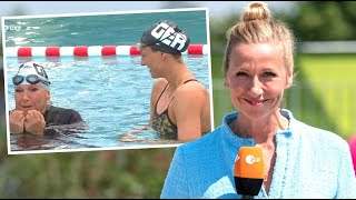 „ZDFFernsehgarten“ Andrea Kiewel fällt in den Pool und pinkelt ins Wasser [upl. by Aissak]