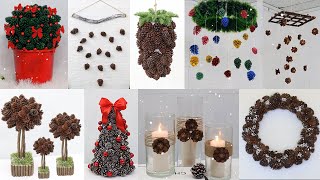 12 Christmas Decoration Ideas at Home using Pine Cones [upl. by Yerfdog]