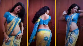 Traditional Saree Drape In Unique Style  Beautiful Belly In Saree  Trending Saree saree [upl. by Ahseia455]