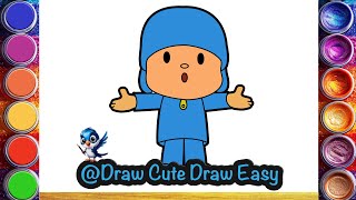 Drawing and coloring pocoyo l easy pocoyo drawing for kids l drawing for kids 🥰 l easy drawing [upl. by Airda]