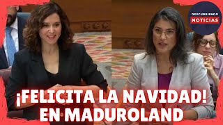 ISABEL DÍAZ AYUSO FELICITA LA NAVIDAD DE NICOLÁS MADURO A MÁS MADRID NAVIDAD EN MADUROLAND [upl. by Tnomal]