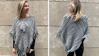 GRANNY SQUARE PONCHO  FREE CROCHET PATTERN [upl. by Turner]