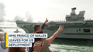 HMS Prince of Wales sets sail for drone and F35 trials [upl. by Groot]