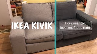 4Year Review Reupholstering My IKEA Kivik Loveseat with New Fabric [upl. by Naeerb]