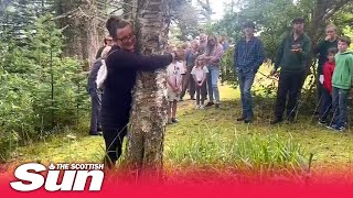 Scotlands first ever TREE HUGGING championship takes place [upl. by Ahsatsan]