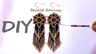 How to Make Beaded Earrings DIY Earrings Earrings Making At Home Easy Black Beads Earrings [upl. by Jermayne401]