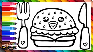 Disegnare e Colorare un Gustoso Hamburger 🍔🍴🌈 Disegni per Bambini [upl. by Nauquf979]