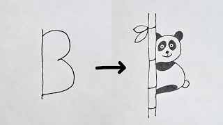 How to Draw a Panda Bear Using the Letter B – Easy Drawing Tutorial [upl. by Llimaj]