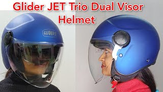 Glider Jet Trio Half Face Helmet Best Dual Visor Matt Colour Helmet [upl. by Chladek]