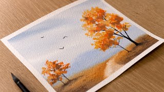 Watercolor Painting for Beginners  Autumn Landscape Scenery  Step by Step Tutorial [upl. by Etsirhc59]