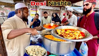 70Rs EXPLORING CHEAPEST PAKISTANI DESI NASHTA AT ROAD SIDE  STREET FOOD PAKISTAN [upl. by Nievelt]