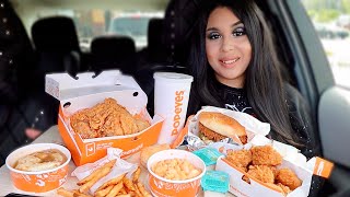 POPEYES MUKBANG NEW Chicken Nuggets Spicy Chicken Sandwich Cajun FriesMac amp CheeseFried Chicken [upl. by Kcim390]