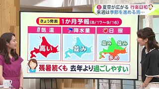 【北海道の天気 815木】お盆過ぎたら夏は終わり…！？来週の札幌は30℃を下回り季節が進む 最新の1か月予報 [upl. by Dlabihcra]