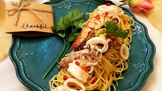 Seafood Spaghetti Aglio OlioHave a date with the delicious Italian Pasta [upl. by Nyra]