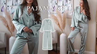 making a silky satin pajama set  “ZOYE” pajamas sewing tutorial [upl. by Hardigg344]