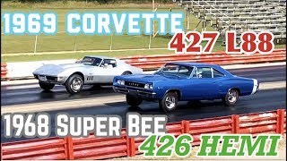 1969 Corvette 427 L88 vs 1968 Dodge Super Bee 426 Hemi  Pure Stock Drag Race [upl. by Aisiat]