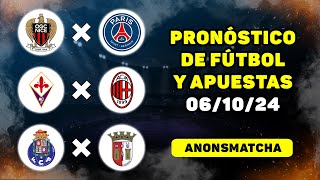 Pronósticos de fútbol para hoy deportivos Niza  PSG Fiorentina  Milan Oporto  Braga [upl. by Aicineohp459]