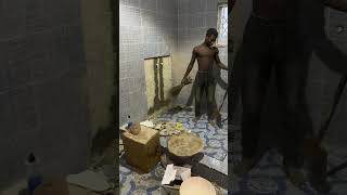 Adding a shower stand bathroom renovation removing tiles build a house in ghana project [upl. by Metabel]