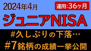 【久々の下落】2024年4月quotジュニアNISA積立投資quot運用成績（運用期間：36ヶ月）【第90回】｜７つの銘柄に分散投資！！ [upl. by Idaline]