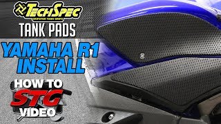 How to install Techspec Tank Pads on a 1517 Yamaha YZFR1 from SportbikeTrackGearcom [upl. by Ajiak]