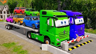 TRANSPORTING PIXAR CARS amp FRUITS WITH COLORED amp JOHN DEERE vs CLAAS vs TRACTORS  BeamNGdrive 962 [upl. by Ahsimat]