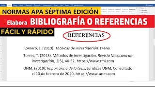 CÓMO HACER LA BIBLIOGRAFÍA O REFERENCIAS EN WORD SEGÚN NORMAS APA SÉPTIMA EDICIÓN 7ma  EJEMPLO [upl. by Itnahsa826]