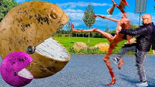 STEELMAN Transformation VS Pacman In Real Life STEELMAN became Siren Head vs Giant Pacman [upl. by Shuman]