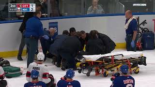 Erik Brannstrom Stretchered Off Ice After Taking Hit From Cal Clutterbuck [upl. by Llecram]