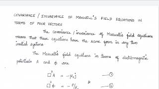 Covariance of Maxwells field eqns in terms of Four vector under Lorentz transformationRelativity [upl. by Dorrie]