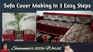 Sofa Cover Making in 3 easy StepsFrilled Sofa CoverDiy Designer Sofa Cover [upl. by Akcirederf]