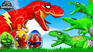 One Spiderman TRex vs Other Big Colorful Dinosaurs in Jurassic World IRex vs TRex Dino Fight [upl. by Brigit941]