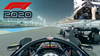 F1 2020  BAHRAIN Grand Prix Night Race  Red blue Team  Logitech DFGT Game Play [upl. by Kcirdderf]