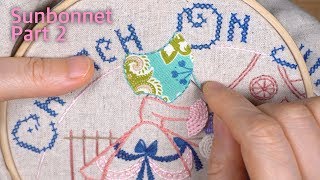 Sunbonnet Embroidery  프랑스자수 썬보넷자수 입체 소매자락 표현법  Fusible Web을 이용한 보넷 아플리케 [upl. by Ekal74]