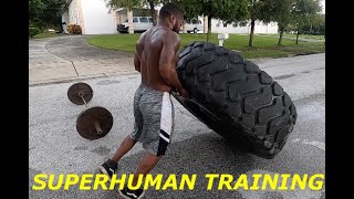 SUPERHUMAN TRAINING GOLDENLOTUS STYLE 225 DEADLIFT 30x 450500LB TIRE FLIP rashad3008 [upl. by Niwdla]