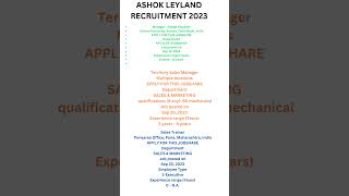 ASHOK LEYLAND RECRUITMENT 2023 [upl. by Aramoy]