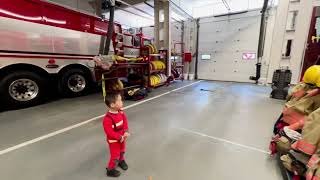 2 yr old at Saanich Victoria Fire Department Tour Red Fire Trucks Red Fire Engine fire tour [upl. by Cordelie]