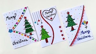 3 Easy amp Beautiful white paper christmas Card makingDIY Merry Christmas greeting cardHandmade card [upl. by Harim]