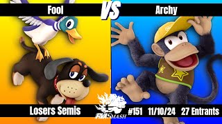 RVA Smash 151  Fool Mii SwordfighterDuck Hunt vs Archy Diddy KongYoung Link  Losers Semis [upl. by Luci889]