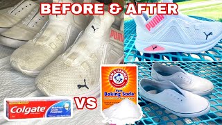 The best way to clean White Shoes Toothpaste Vs Baking Sodaamp VinegarHow to clean your white shoes [upl. by Murial253]