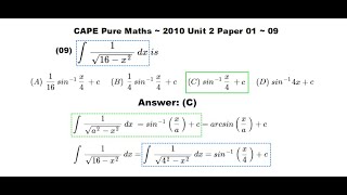 CAPE Pure Maths U2P1  Arcsine Indefinite Integral  20109 [upl. by Rida]