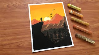 Easy Oil Pastel Sunset Painting for beginners  Oil Pastel Drawing [upl. by Eelaroc]